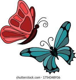 Vector drawing of bright butterflies. Nature. Sketch, illustration. decorative