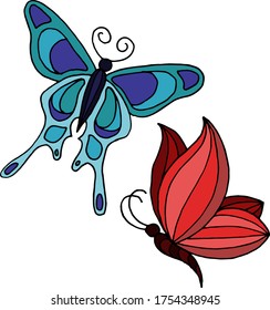 Vector drawing of bright butterflies. Nature. Sketch, illustration. decorative