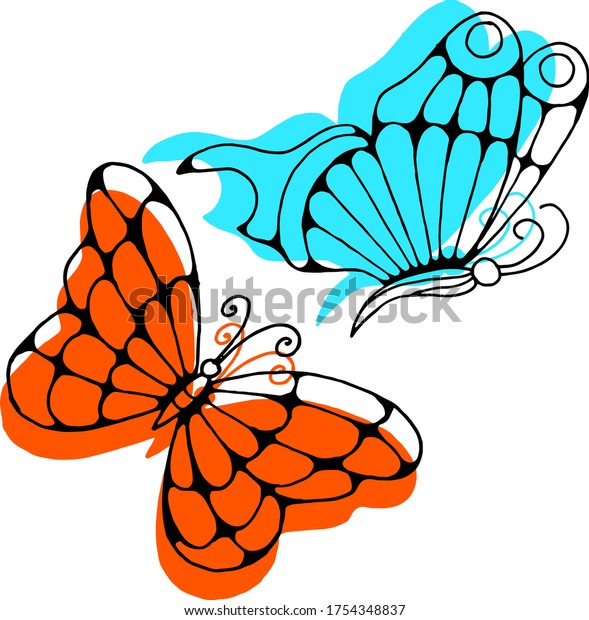 Vector Drawing Bright Butterflies Nature Sketch Stock Vector (Royalty