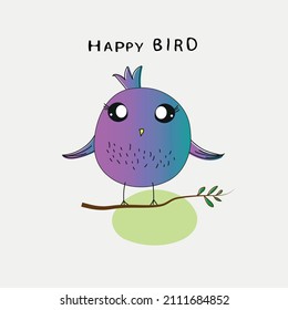 Vektorgrafik, die helle, bunter Cartoon-Charakter auf einer Baumbrache mit Wortlaut glücklichen Vogel steht.
