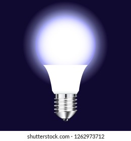Vector drawing bright LED lamp with cold glow on a dark background