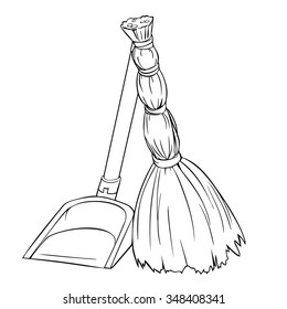 Vector drawing of broom and dustpan