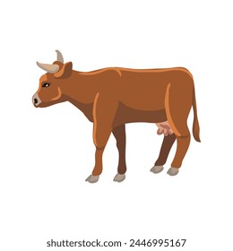 Vector dibujando vaca marrón, animal de granja aislado en fondo blanco, ilustración dibujada a mano