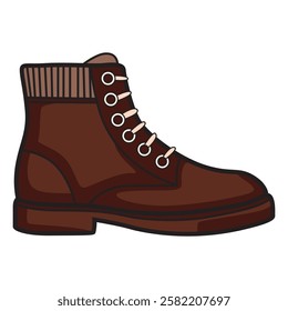 A vector drawing of a brown fashion boot shoe, designed with sleek lines and premium materials. 