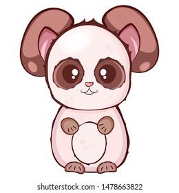 Vector drawing. brown panda with a beige muzzle and belly with a pink body on a white background.Kawaii stylebackground.Kawaii style
