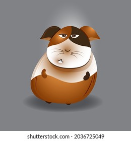 vector drawing of brown and white stylized guinea pig with shadow. isolated cartoon character