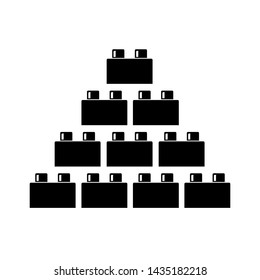 Vector drawing building kit pyramid, color black on white background flat style