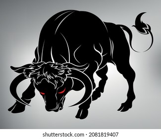vector drawing bull stands in a threatening pose. sketch tribal bull tattoo