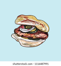 Vector drawing of burger on pastel background.
