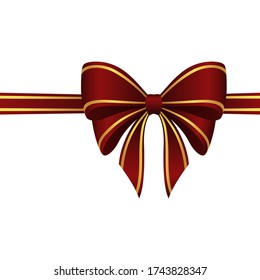 Vector drawing of a burgundy bow with gold lines at the edges