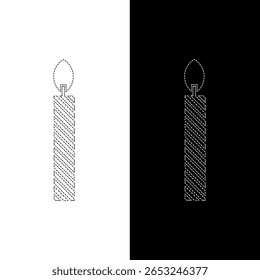 Vector drawing burning candle, dotted line color black and white flat style