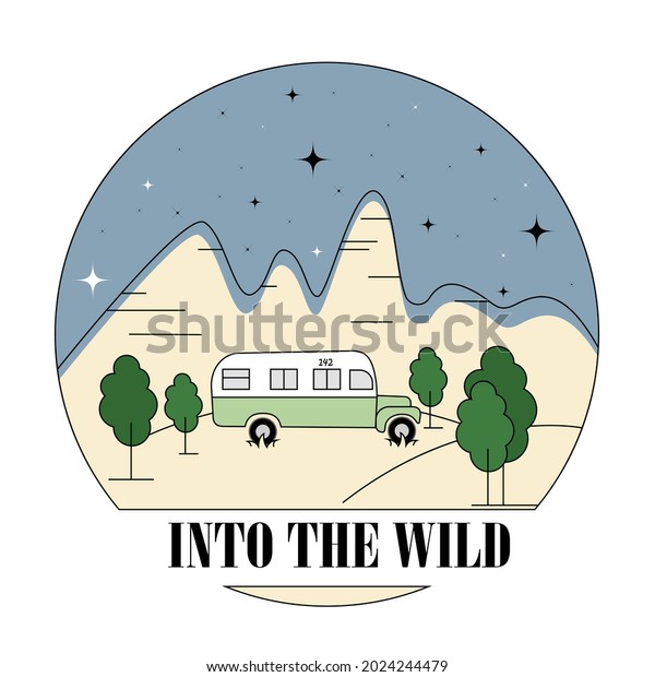 vector drawing of
a bus traveling in the
wild