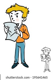 Vector drawing of business man reading a note
