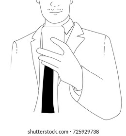 Vetor do homem de negócios desenhador usando telefone celular