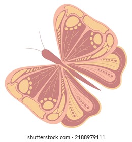 Vector drawing of a butterfly in boho style on a white background. Clipart for logo or design
