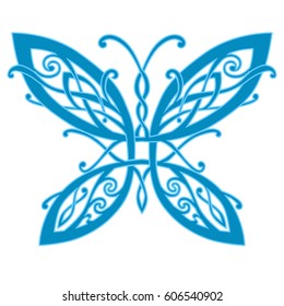 Vector drawing of a butterfly in a Celtic style. Color picture with a stroke, isolated image on a white background.