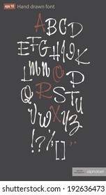 Vector drawing in by hand alphabet  Vector hand drawing font on a dark background