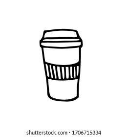 Vector drawing by hand of a coffee Cup to take away. Doodle. Isolated on a white background.