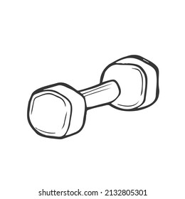 Vector drawing by hand of dumbbells for home training. On the topic of stay at home, Covid-19, home elements and activities. Doodle. Isolated on a white background.