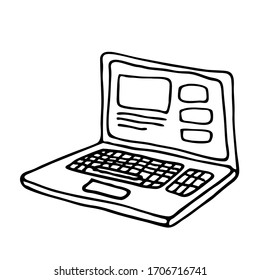 Vector Drawing By Hand Of A Laptop. Doodle. Isolated On A White Background.