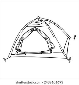 Vector drawing of a camping tent. Doodle graphics. Travel, outdoor recreation, fresh air. Comfortable sleep under the open sky