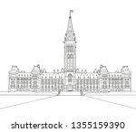 A vector drawing of the Canadian House of Parliament, Ottawa, Ontario, Canada