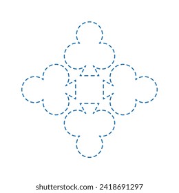 Vector drawing card cross, dotted line color blue flat style