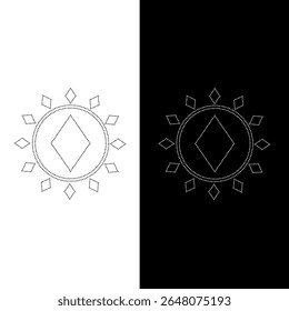 Vector drawing card suit of tambourine, dotted line color black and white flat style