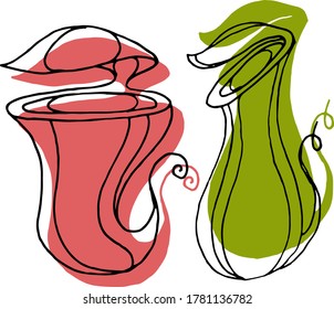 Vector drawing of carnivorous predatory plants. Nature. Sketch, illustration. decorative