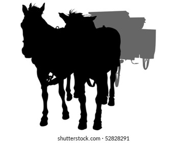 Vector drawing carriage and horses