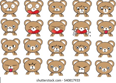 vector drawing cartoon bear face set