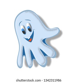Vector Drawing Cartoon Blue Ghost, Octopus