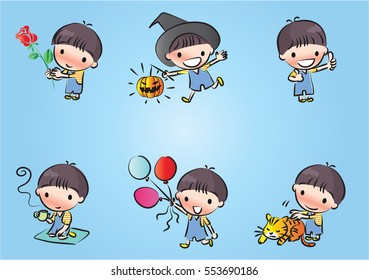 vector drawing cartoon boys set
