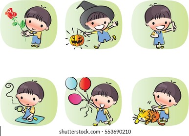 vector drawing cartoon boys set