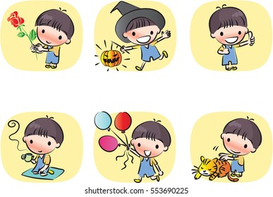 vector drawing cartoon boys set