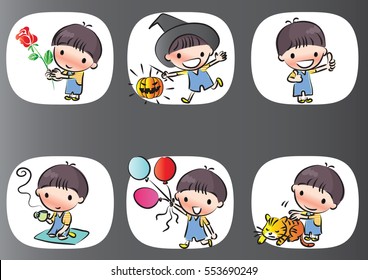vector drawing cartoon boys set