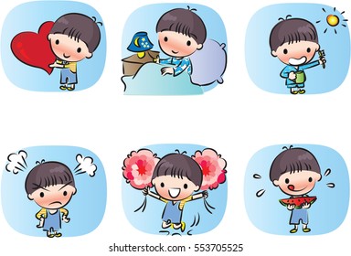 vector drawing cartoon boys set