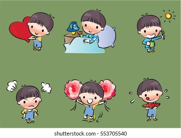 vector drawing cartoon boys set