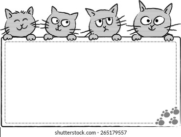 vector drawing cartoon cats holding a blank card