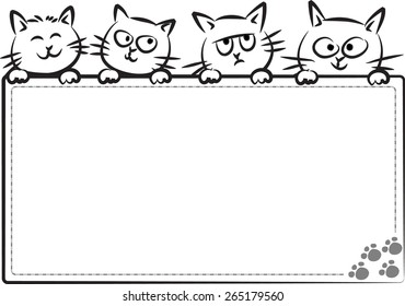 vector drawing cartoon cats holding a blank card