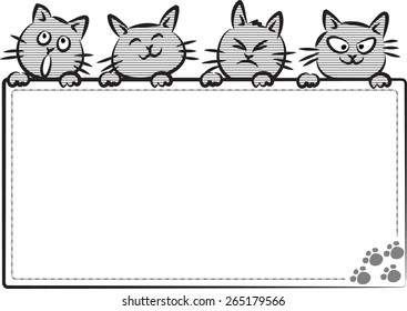 vector drawing cartoon cats holding a blank card