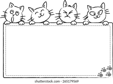 vector drawing cartoon cats holding a blank card