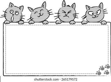 vector drawing cartoon cats holding a blank card