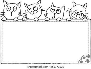 vector drawing cartoon cats holding a blank card