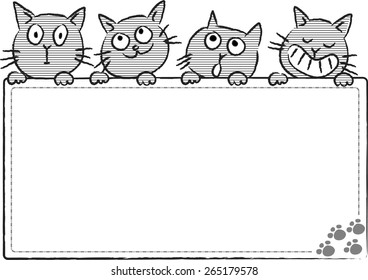 vector drawing cartoon cats holding a blank card