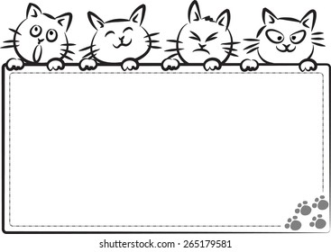 vector drawing cartoon cats holding a blank card