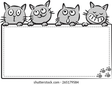 vector drawing cartoon cats holding a blank card