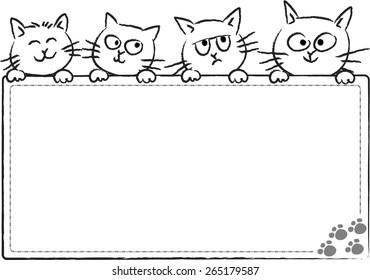 vector drawing cartoon cats holding a blank card