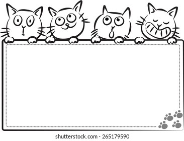 vector drawing cartoon cats holding a blank card