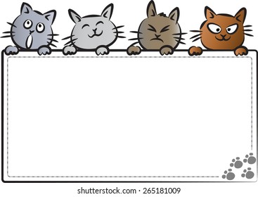 vector drawing cartoon cats holding a blank card